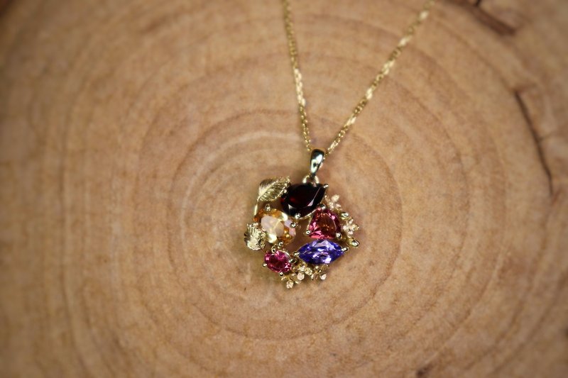 [Flower Garden a Kadan] k18/Ziyang Colorful Treasure Combination Necklace/Ready Stock - Necklaces - Precious Metals Gold