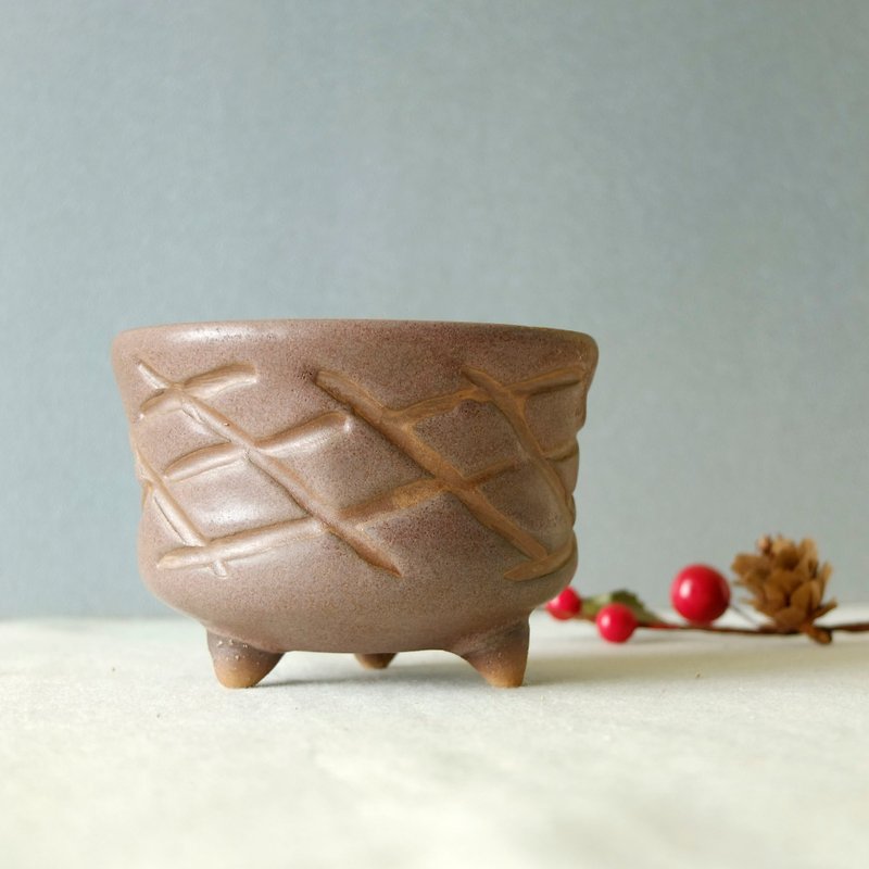 Bread lattice basin / flower / home decoration hand limited edition - ตกแต่งต้นไม้ - ดินเผา สีนำ้ตาล