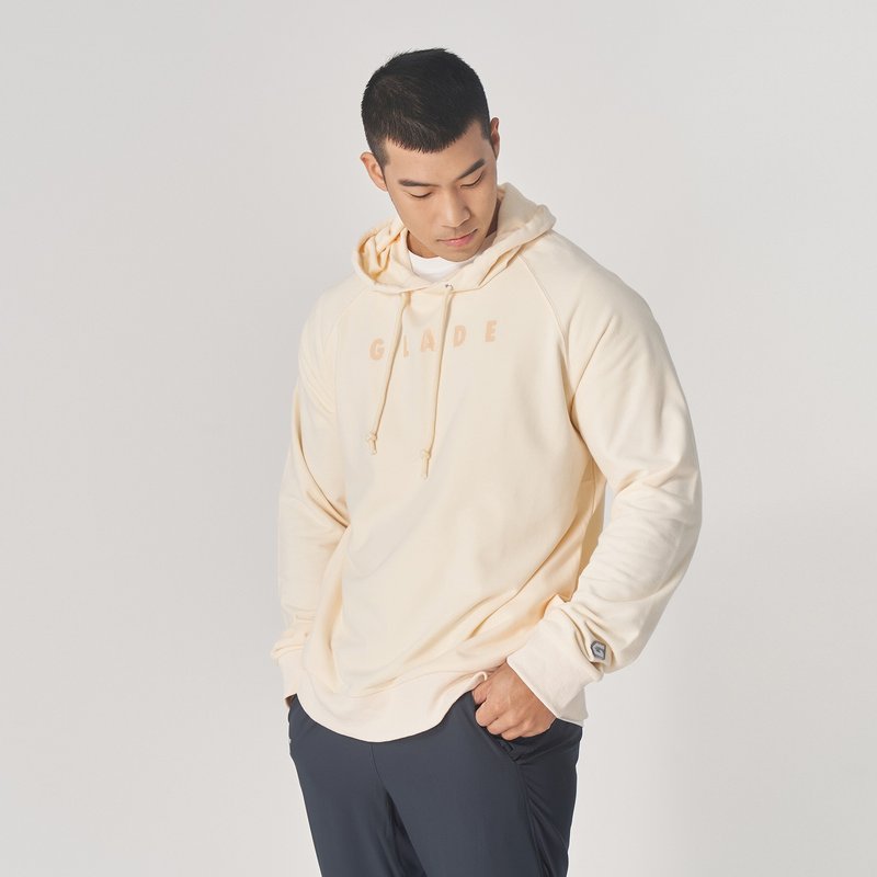 【GLADE.】Cozy French terry long-sleeved hooded men's top (beige) - Men's Sportswear Tops - Cotton & Hemp White