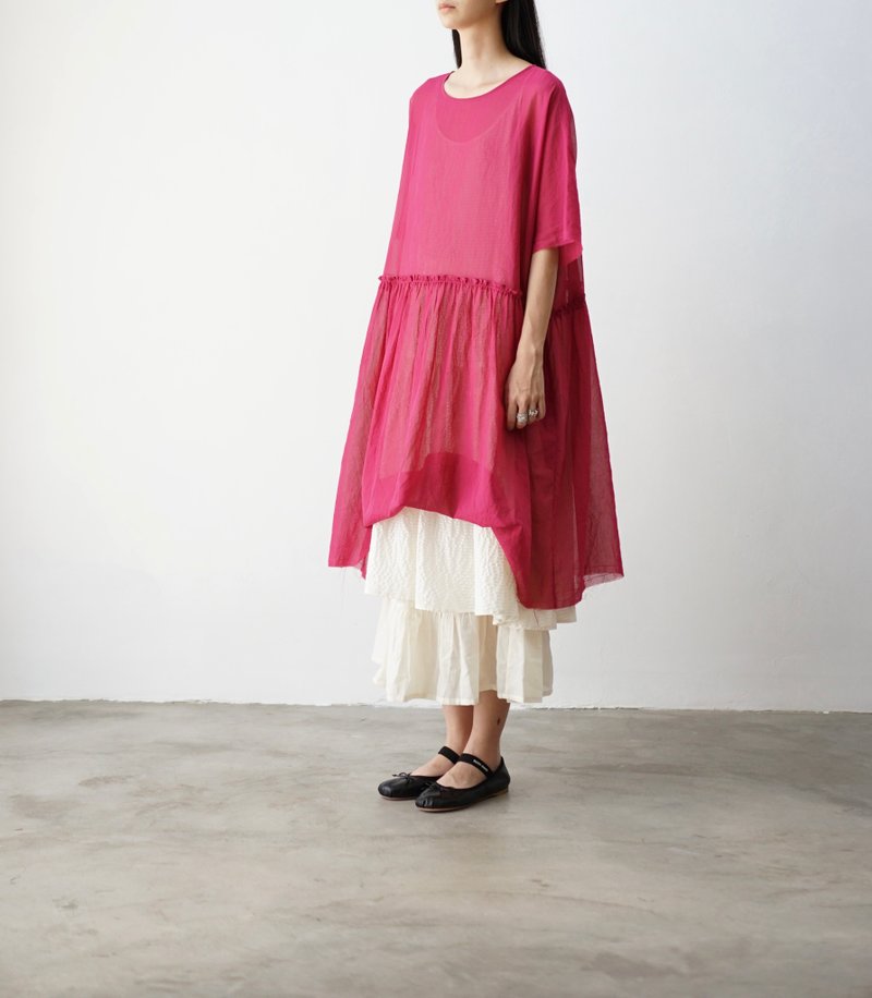 Crisp Raspberry Cotton Organza Dress - ชุดเดรส - ผ้าฝ้าย/ผ้าลินิน สึชมพู