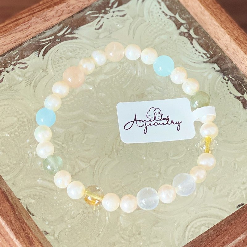 Fruit Hard Candy丨Natural Freshwater Pearl Aquamarine Pink Crystal Blonde Crystal Original Design Bracelet - Bracelets - Crystal Pink