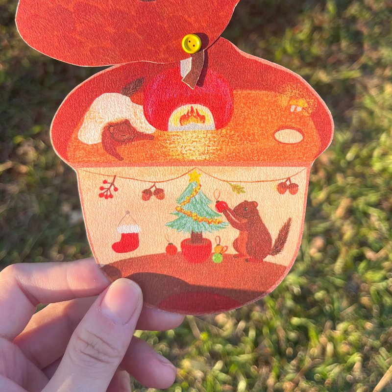 Red bellied squirrel acorn cabin decoration Christmas tree Christmas card - การ์ด/โปสการ์ด - กระดาษ สีส้ม