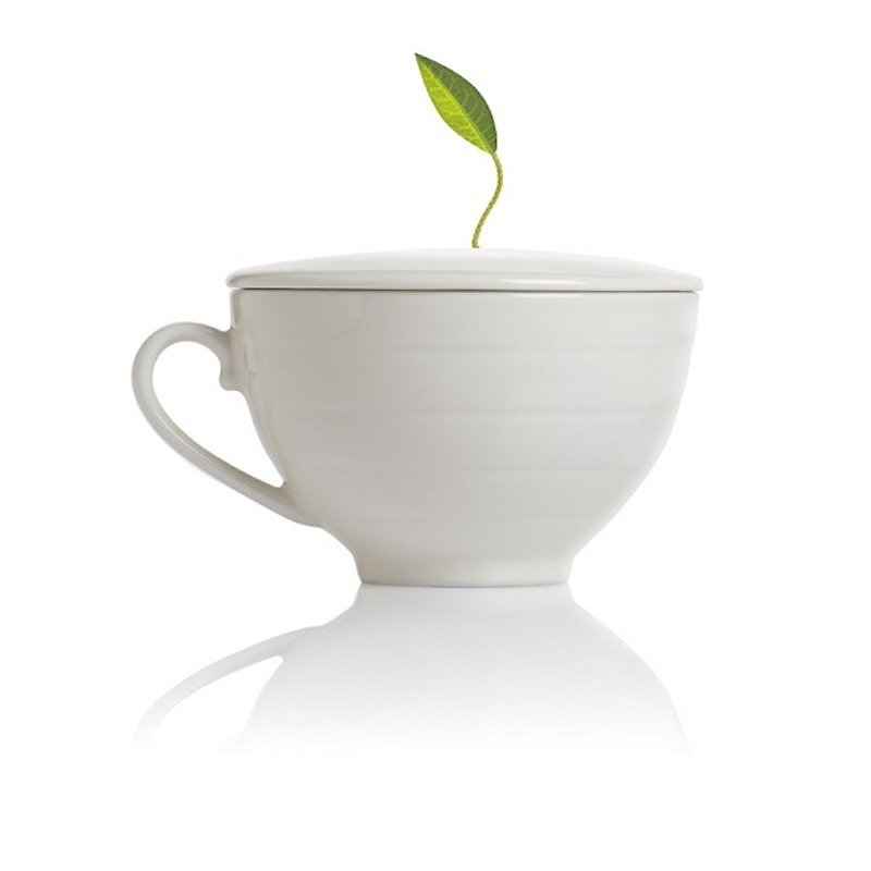 Tea Forte White Porcelain Coffee Cup with Lid Café Cup - Teapots & Teacups - Porcelain White