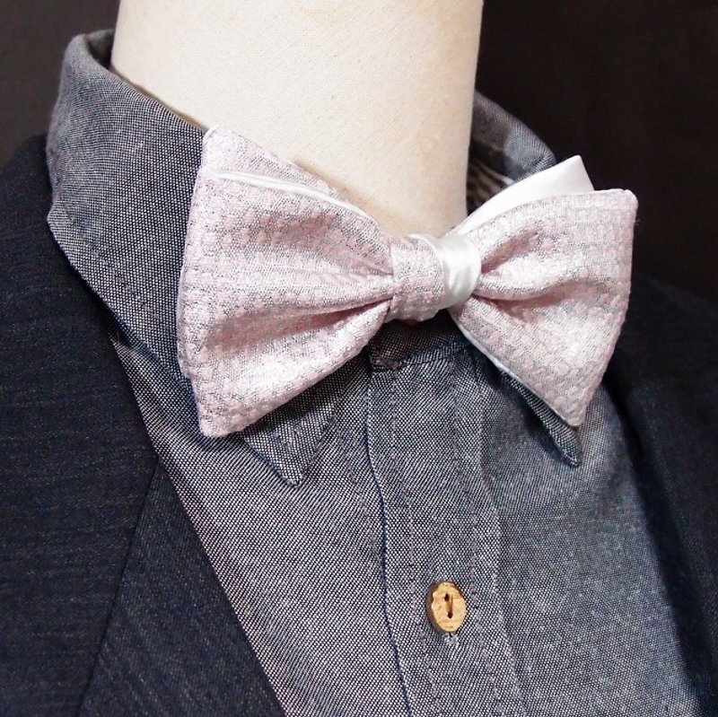 浪漫粉紅色 銀白紳士 領結bow tie-雙面可用 - 領帶/領帶夾 - 聚酯纖維 粉紅色