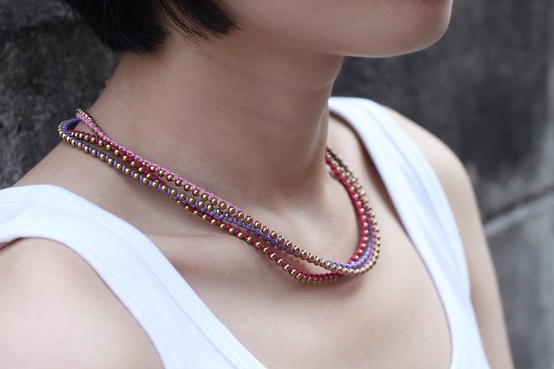 Sweet Berry Beaded Woven Necklaces Brass Beads Strand Necklaces - Necklaces - Copper & Brass Pink