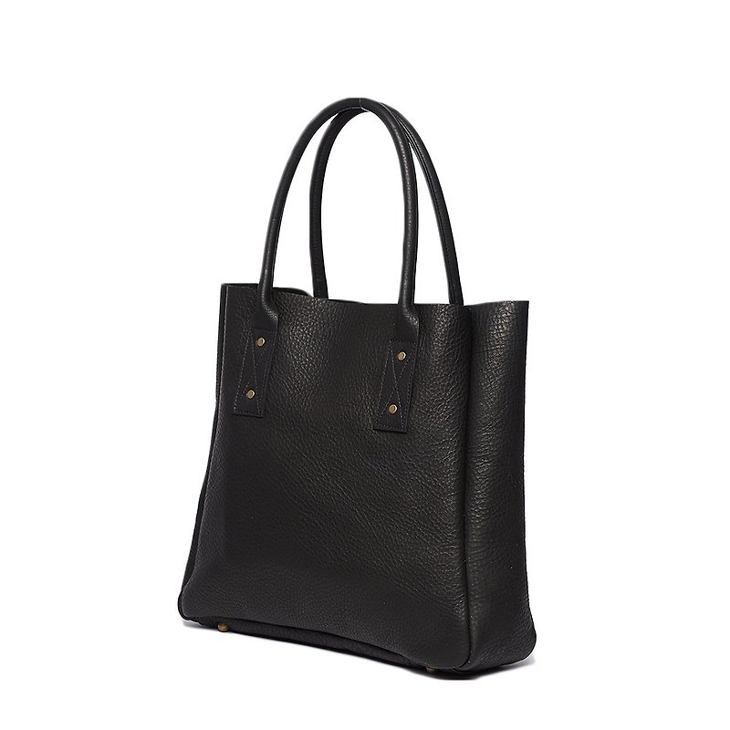 Small eye leather bag / Little Double Tote / handmade leather / black / white - กระเป๋าแมสเซนเจอร์ - หนังแท้ สีดำ