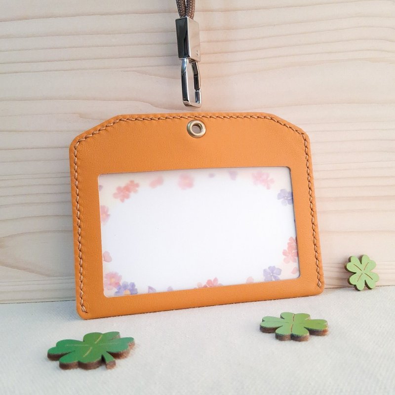 識別證套 / 黃駝色 / 含頸繩 / 高級皮革 / 手工製作 - 證件套/識別證套 - 真皮 