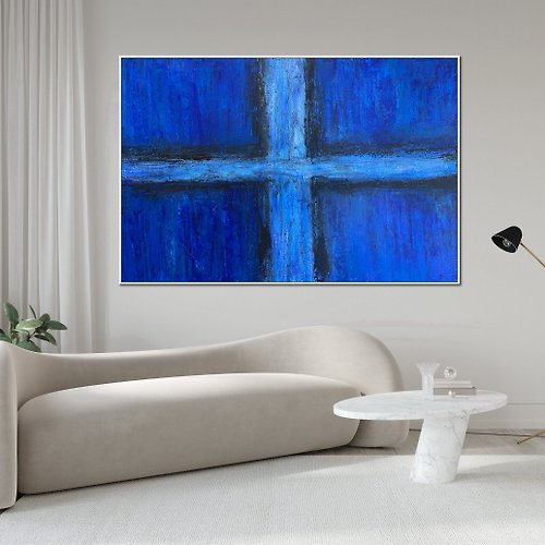 TrendGallery Original Light Blue Cross Acrylic Painting Modern Abstract Oil Wall Art Colorful