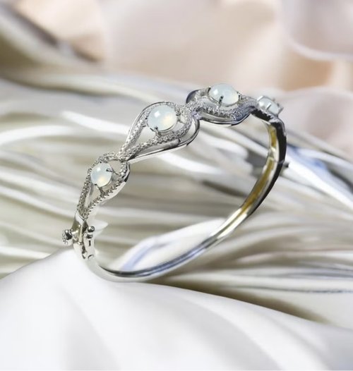 瓔珞珠寶盒 E.L.Jewelry Box 冰種翡翠蛋面設計款手環 925純銀鑲嵌| 天然緬甸玉A貨翡翠 | 送禮