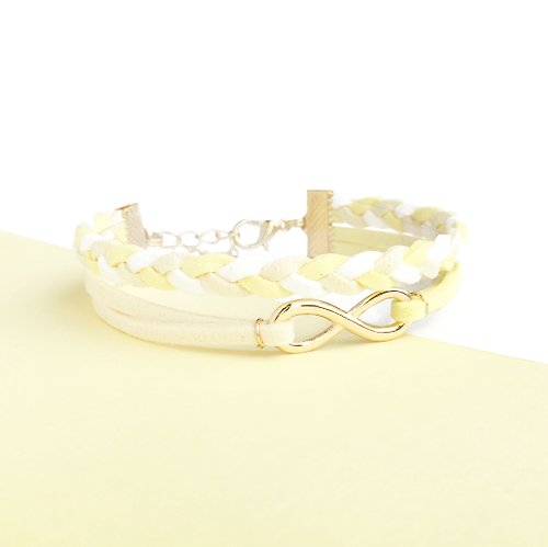 Anne Handmade Bracelets 安妮手作飾品 Infinity 永恆 手工製作 雙手環 淡金色系列-棉花糖色系 米黃