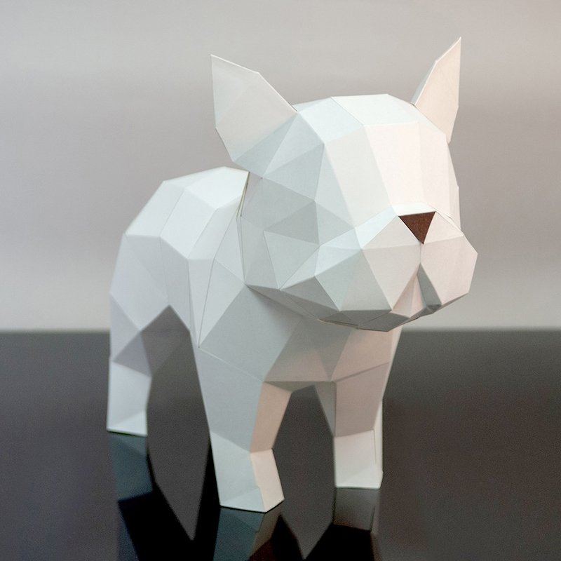 DIY手作3D紙模型擺飾 狗狗系列 - 法國來の鬥牛犬 (4色可選) - 公仔模型 - 紙 白色