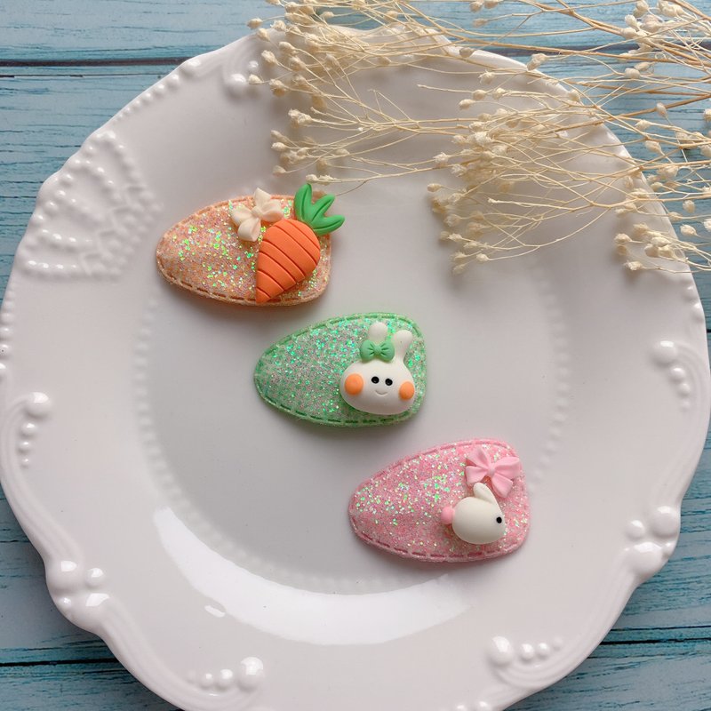 W&C Handmade || ウサギ Rabbit Paradise|| Orange, Yellow and Green Korean Powder BB Clip Set of 3 - Baby Accessories - Other Materials Multicolor