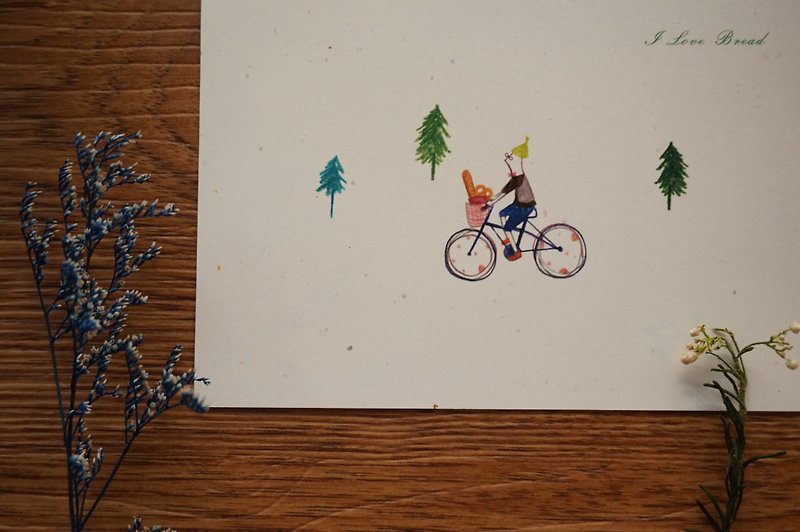 A man riding a bike to buy bread postcard card - Cards & Postcards - Paper 