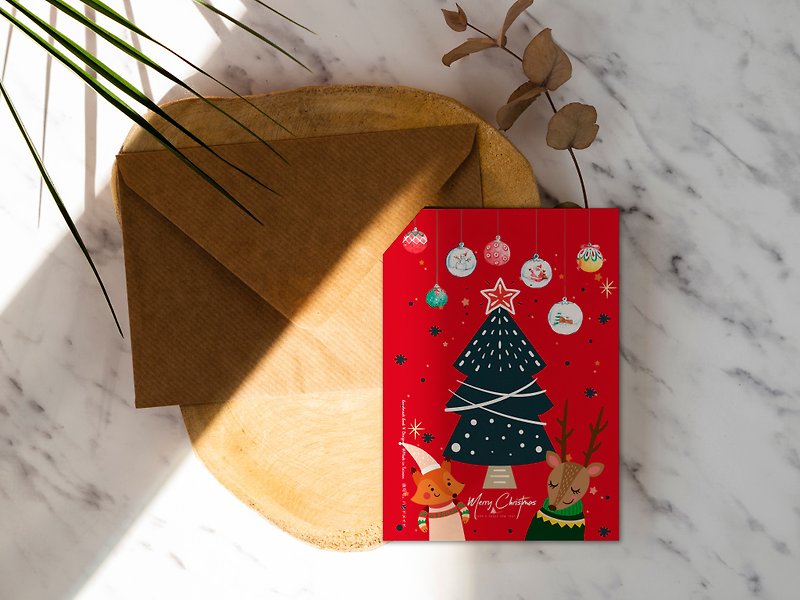 エルクとリトルフォックスのクリスマスカードレッド[CM17150]ロココイチゴWELKIN手作りポストカード - カード・はがき - 紙 
