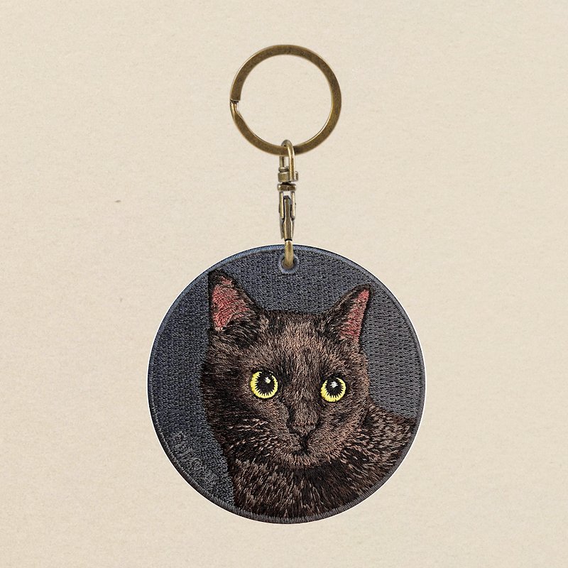 EMJOUR Reversible Embroidery Charm - Black Cat | Real Embroidery - Charms - Thread Blue
