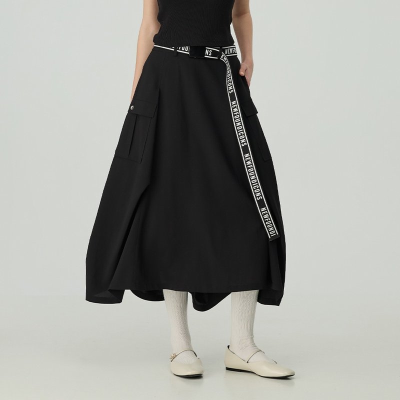 OUWEY Ouwei plain color wide skirt (black) 3243162319 - กระโปรง - ไฟเบอร์อื่นๆ สีดำ