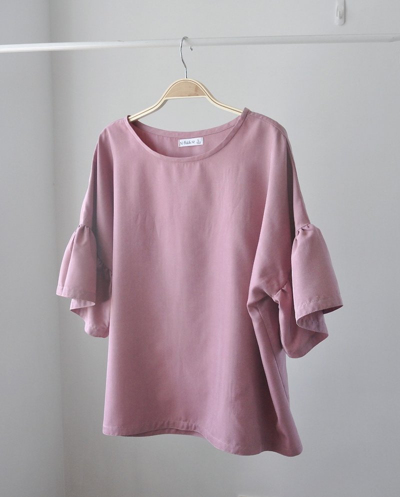 Autumn sleeved shirt - pink peach - Women's Tops - Cotton & Hemp Pink