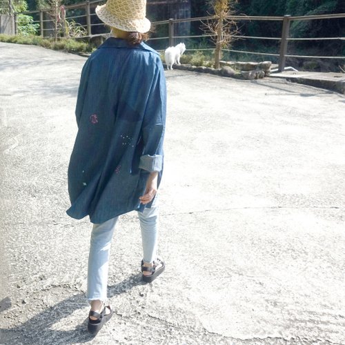 Always with you - big pocket handmade printed denim soft cotton shirt