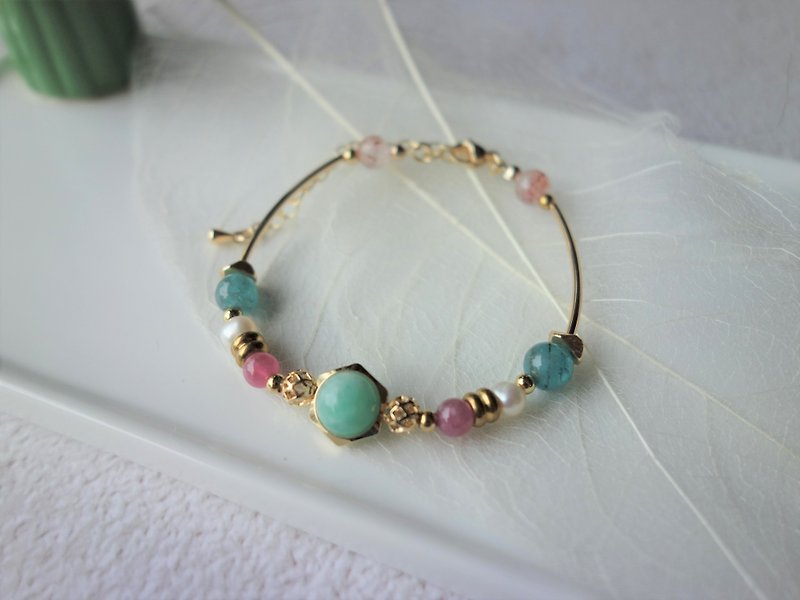 Cinderella~Amazonite Stone blue Stone super seven crystal pearl crystal bracelet - Bracelets - Crystal Transparent