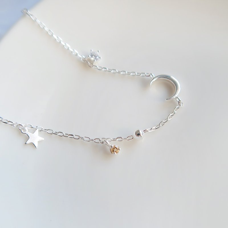 925純銀 黃水晶 月亮 星星 小鑽 客製化刻字 手鍊 免費送禮包裝 - 手鍊/手環 - 純銀 橘色