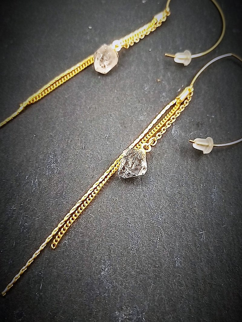 freeshipping Herkimer Diamond Chain earrings - ต่างหู - โลหะ สีทอง