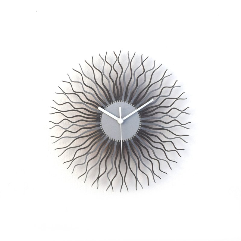 Radium dark - elegant sunburst clock with 3 sparkling shades of black silver - Clocks - Wood Silver