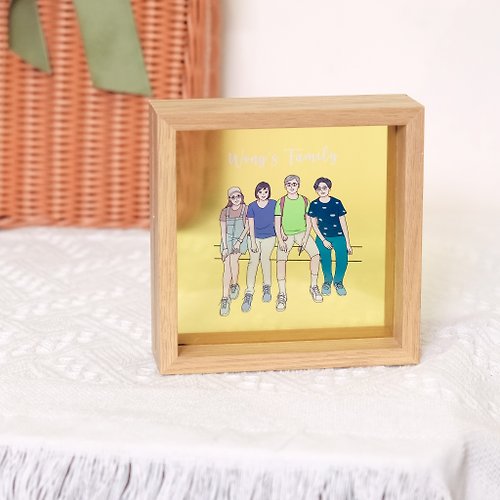 Heart Gifter 【客製化透明相框】家庭 人像 HG寫實風似顏繪 ⋯木框+玻璃⋯