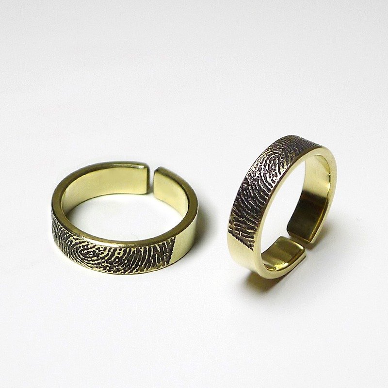 Minimalist Happiness Fingerprint Bronze Ring - แหวนคู่ - โลหะ สีทอง