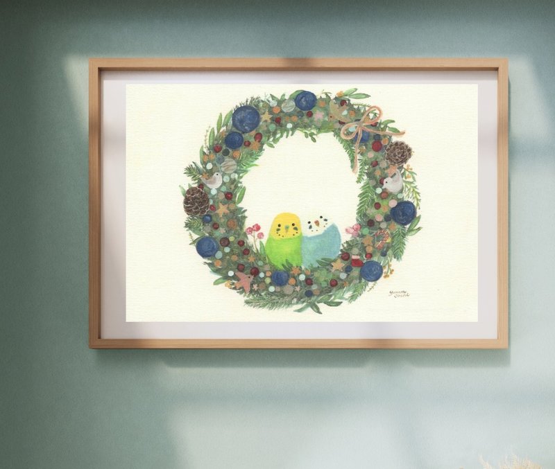 A4 インコクリスマスリース - 海報/掛畫/掛布 - 紙 綠色