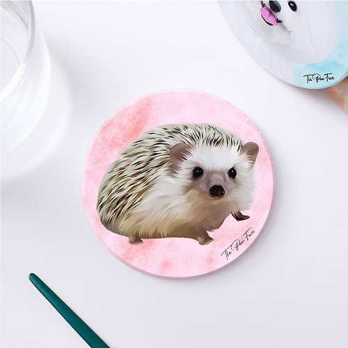 The Paw Face 刺蝟 Hedgehog-圓型陶瓷吸水杯墊/動物/居家用品