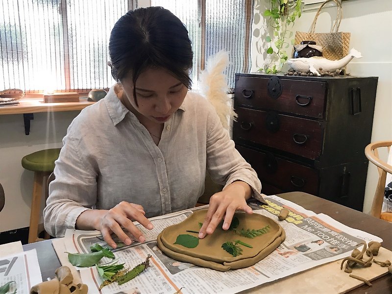 [Spring] Yilan Spring Light Travel Hand-Pressed Leaf Ceramic Plate Afternoon Tea Set [Group of 1 person] - งานเซรามิก/แก้ว - ดินเผา 