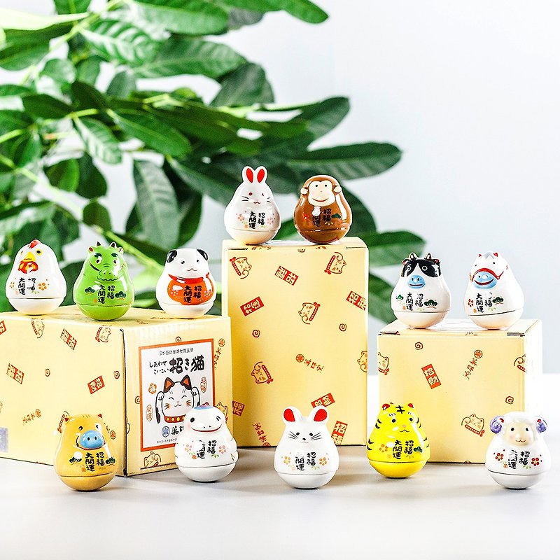 Japanese Pharmacist Kiln Zodiac Mini Lucky Cat Animal Tumbler Decoration Birthday Gift Decoration - Items for Display - Pottery 