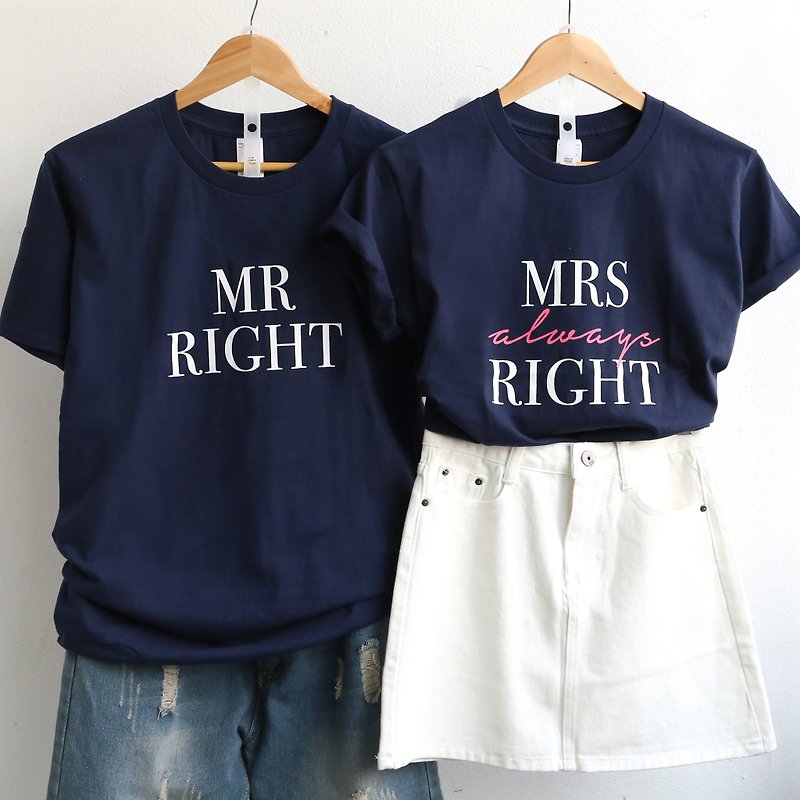 (Set of two) Customizable Mrs always Right T-shirts for couples - เสื้อยืดผู้หญิง - ผ้าฝ้าย/ผ้าลินิน หลากหลายสี