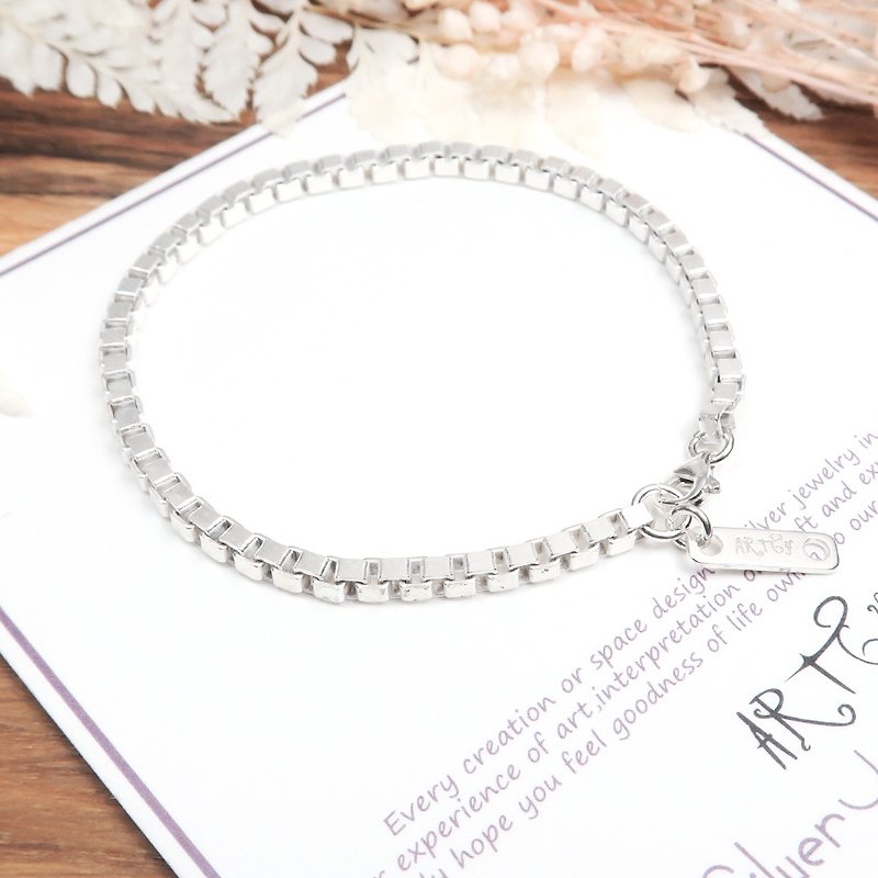 Classic Venetian Bracelet Silver and White (2.8mm Medium and Thin Chain) 925 Sterling Silver Lettering Bracelet ART64 - สร้อยข้อมือ - เงินแท้ สีเงิน