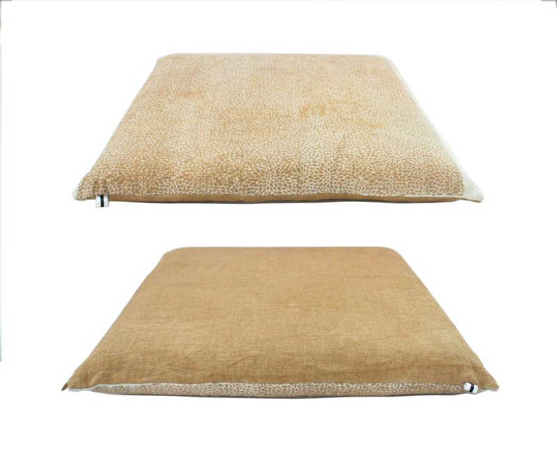 M-Zabuton Katagami stencil Cedar and Cypress natural dyed Linen, 40x40cm/ 15.7in - Pillows & Cushions - Cotton & Hemp Khaki