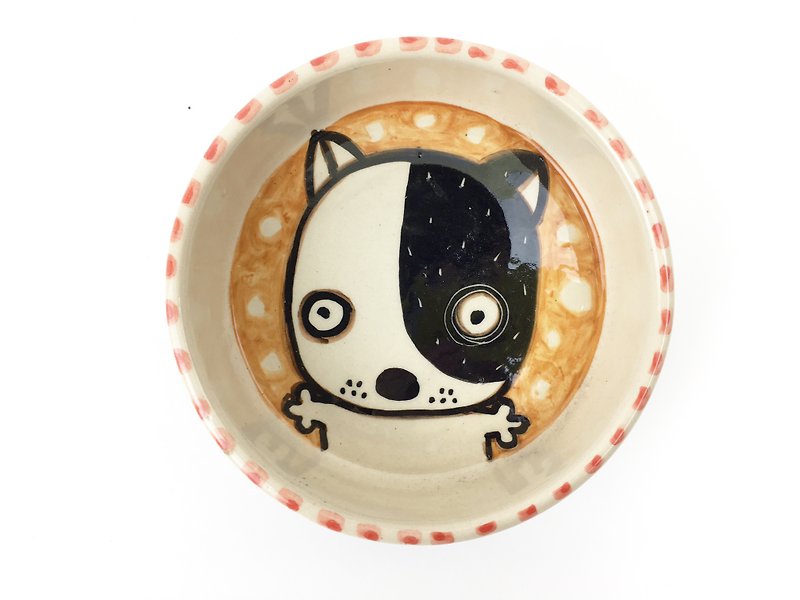 Nice Little Clay Hand Painted Disc _ cute base dog 112518 - Small Plates & Saucers - Pottery Khaki