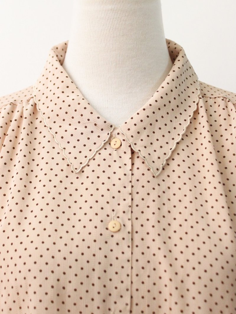 Retro Japanese Fashionable Cute Milk Tea Dotted Vintage Shirt Vintage Blouse - Women's Shirts - Polyester Orange
