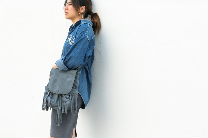 Fringe Backpack ( Blue) : The Undressed To go Blue Whale - Backpacks - Genuine Leather Blue