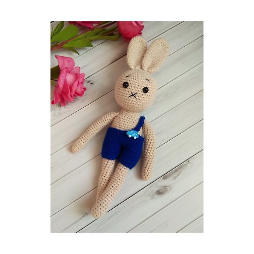 Favorite Toys Crochet hare in shorts, Stuffed toy hare, soft toy bunny