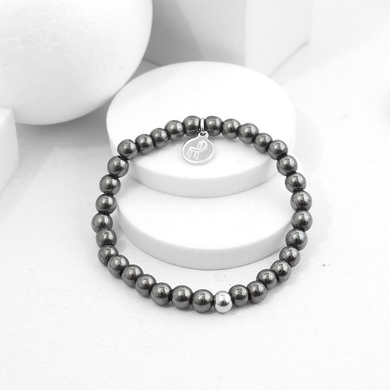 Recovery 6MM beaded bracelet (black gall Stone) - Bracelets - Stone Black