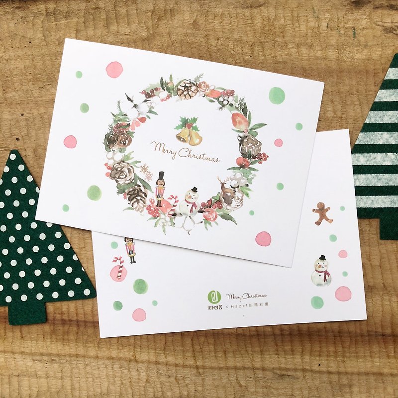 聖誕花圈明信片 - 叮叮噹 - 心意卡/卡片 - 紙 綠色