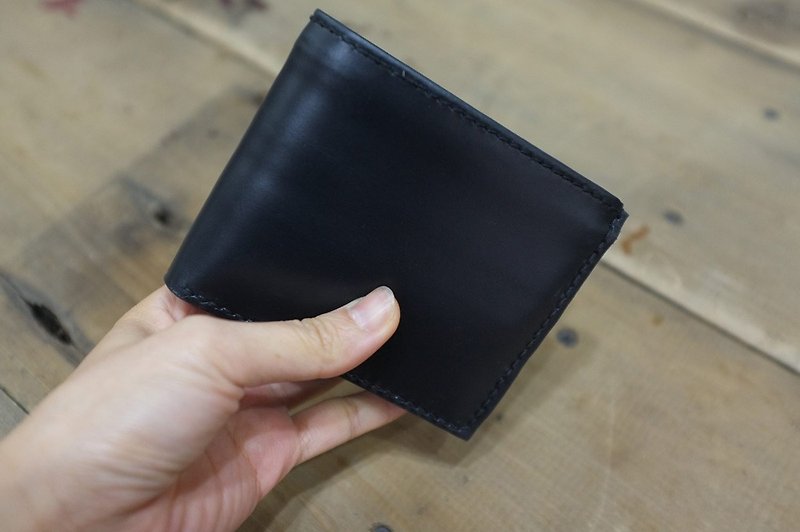 Deep blue tri-fold photo clip - กระเป๋าสตางค์ - หนังแท้ สีดำ