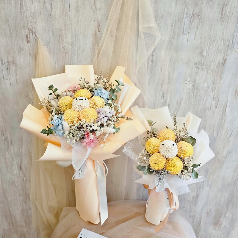 Graduation gift smiling sunflower dry bouquet extra large style fast shipping multi-color - ช่อดอกไม้แห้ง - พืช/ดอกไม้ หลากหลายสี