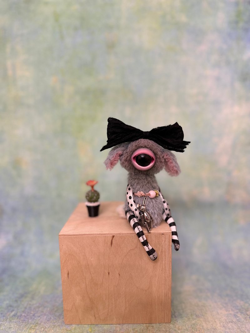 Cute author blue teddy bunny - cyclops; ooak artist bunny; art _ MADE-TO-ORDER! - 玩偶/公仔 - 其他材質 藍色