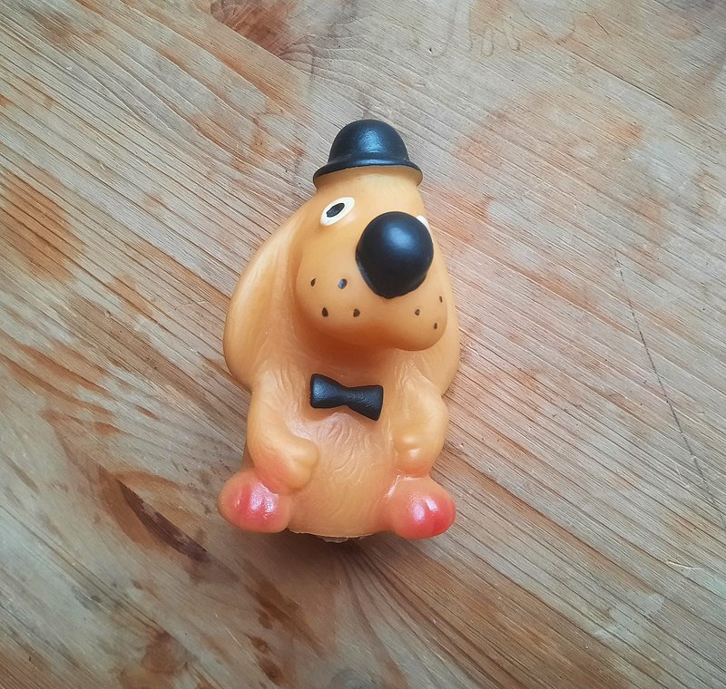 Soviet peeping toy Dog – rubber dog squeaking kids roy vintage - 寶寶/兒童玩具/玩偶 - 橡膠 橘色