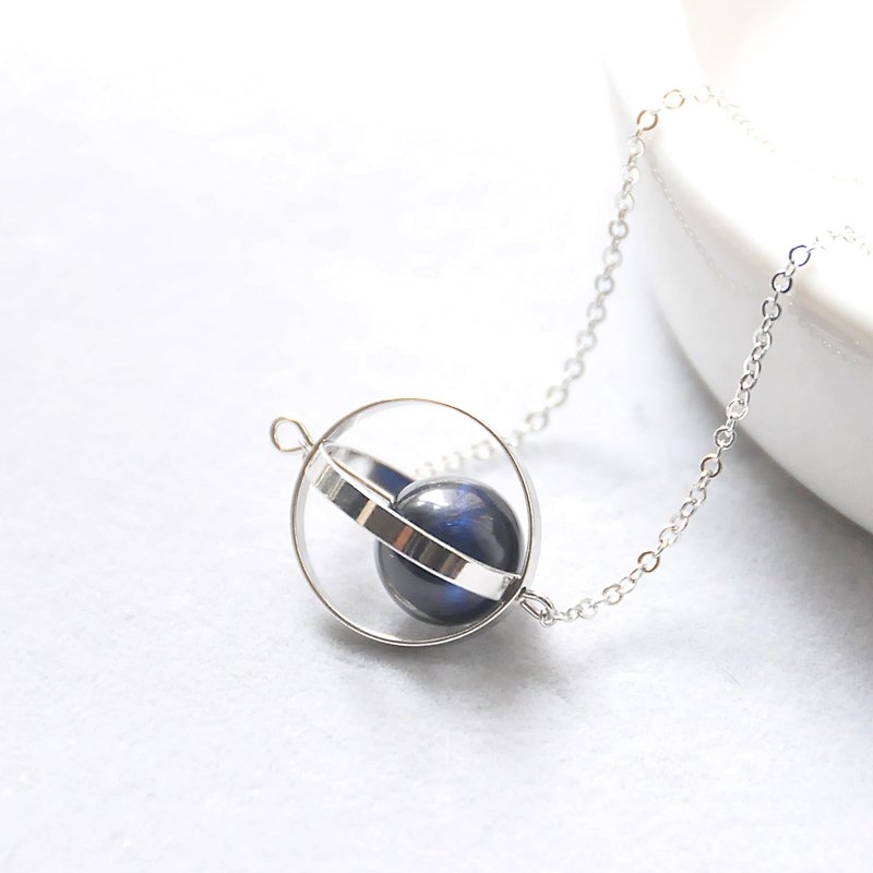 Planet of Courage. universe. Silver ring. Blue tiger eyes. Necklace Valor Planet. Galaxy. Sliver Ring. Hawk-eye. Necklace. birthday present. Gifts for girlfriends. Sisters gift - สร้อยติดคอ - เครื่องเพชรพลอย สีน้ำเงิน