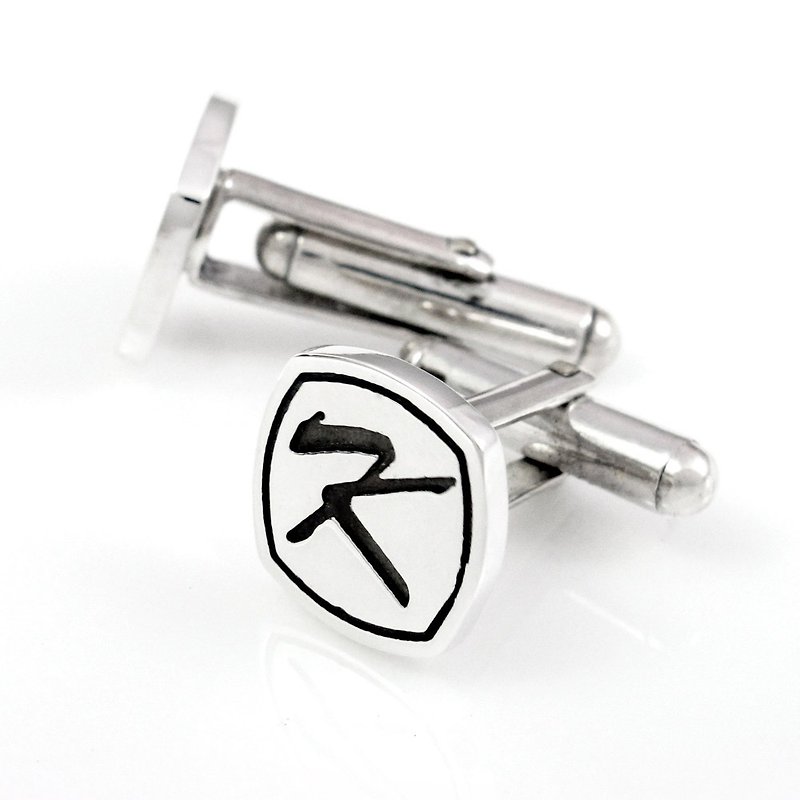 Square name cufflinks with engraved 925 sterling silver cufflinks - กระดุมข้อมือ - เงินแท้ สีเทา