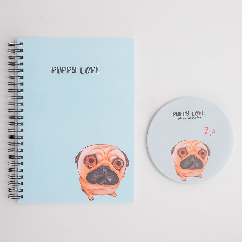 Pug A5コイルノート+セラミックコースターセットパグPOPPY LOVE - ノート・手帳 - 紙 ブルー
