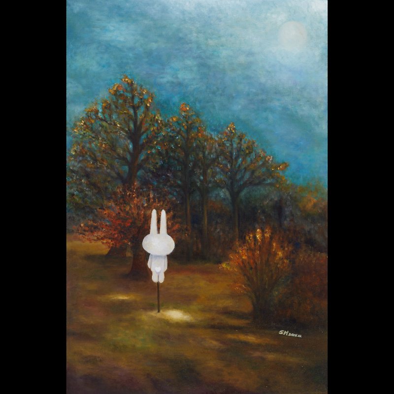 木々の間に立つウサギの油絵 - ポスター・絵 - その他の素材 多色