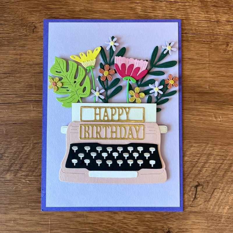 HAPPY BIRTHDAY Flowers growing from Typewriter Happy Birthday Card - การ์ด/โปสการ์ด - กระดาษ สีม่วง